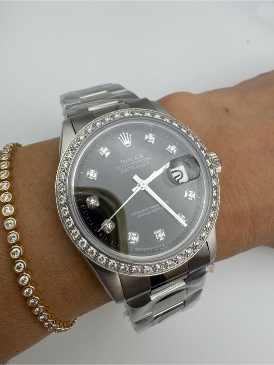 Rolex Other - Rolex 1601 Datejust Stainless Steel Diamond Bezel Watch CUSTOM